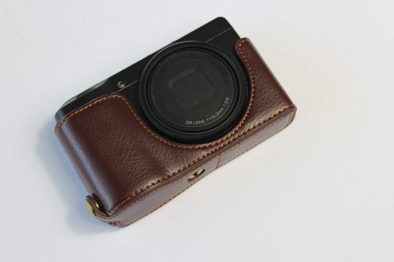 BolinUS Ricoh GR III Case, BolinUS Handmade Genuine Real Leather Half Camera Case Bag Cover for Ricoh GR III Bottom Opening Version + Hand Strap (Coffee) - Image 1